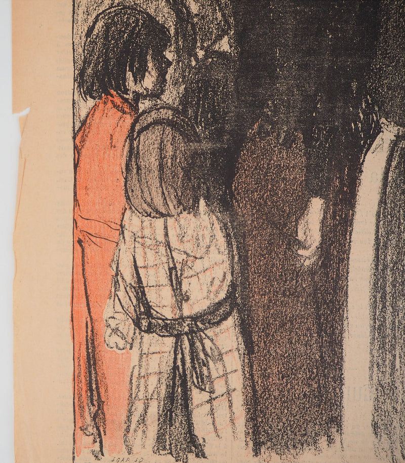 Théophile Alexandre STEINLEN : La foule écoutant le violoniste - Lithographie (détail)