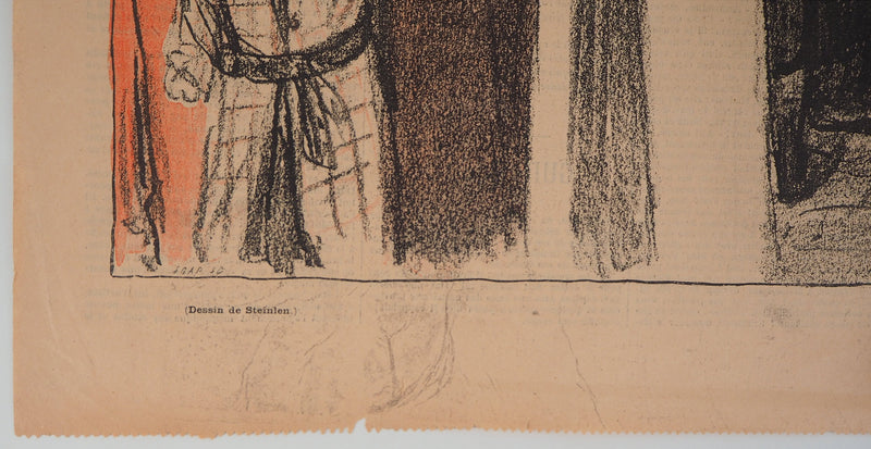 Théophile Alexandre STEINLEN : La foule écoutant le violoniste - Lithographie (détail)