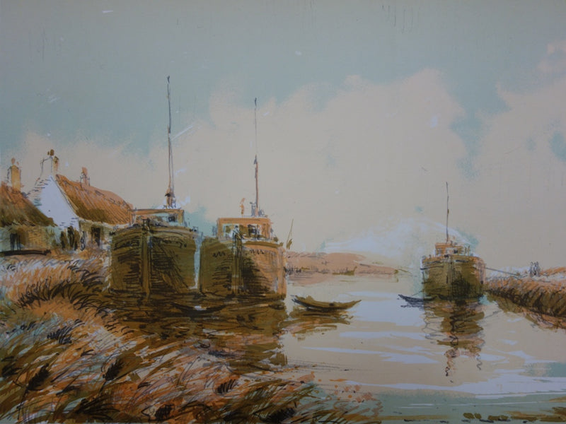 Aimé Daniel STEINLEN : Le port tranquille - Lithographie (détail)