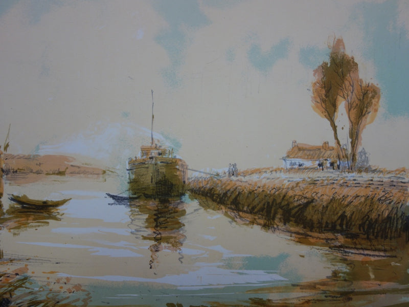 Aimé Daniel STEINLEN : Le port tranquille - Lithographie (détail)
