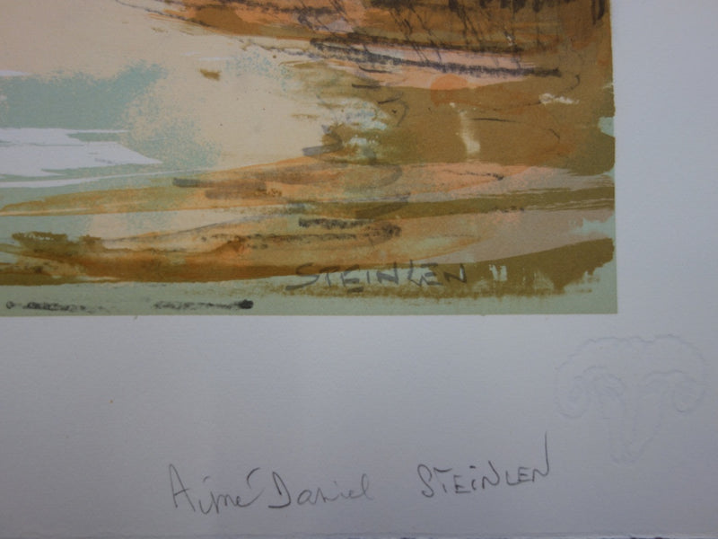 Aimé Daniel STEINLEN : Le port tranquille - Lithographie (détail)