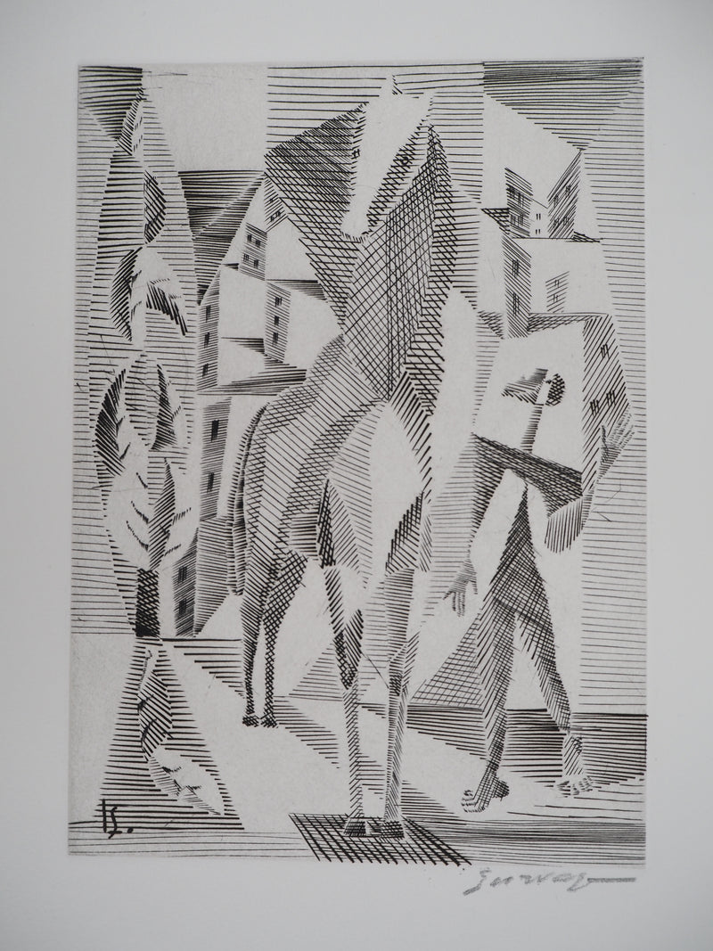 Léopold SURVAGE : Cavalier cubiste - Gravure