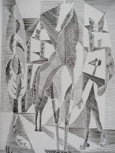 Léopold SURVAGE : Cavalier cubiste - Gravure (détail)