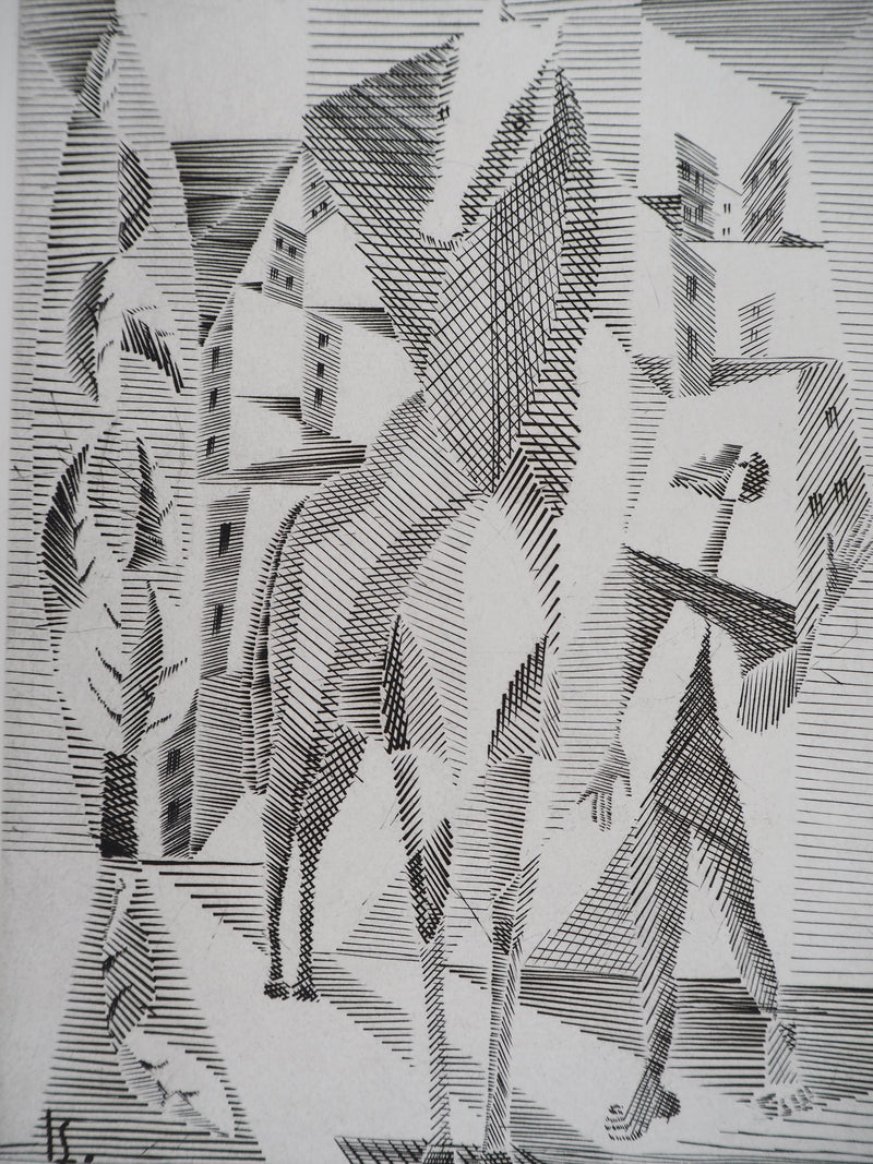 Léopold SURVAGE : Cavalier cubiste - Gravure (détail)
