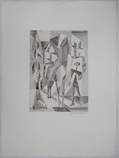 Léopold SURVAGE : Cavalier cubiste - Gravure (détail)