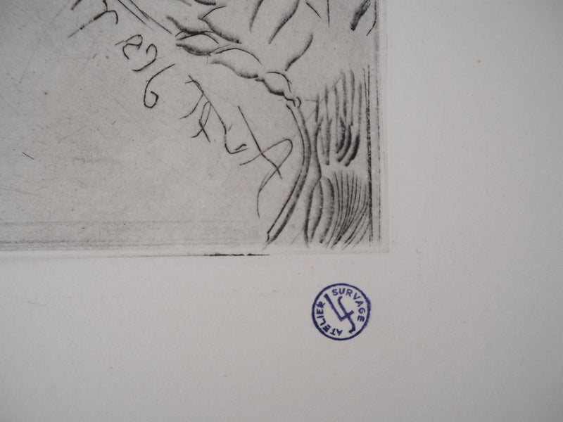 Léopold SURVAGE : Personnage aux rameaux - Gravure (détail)