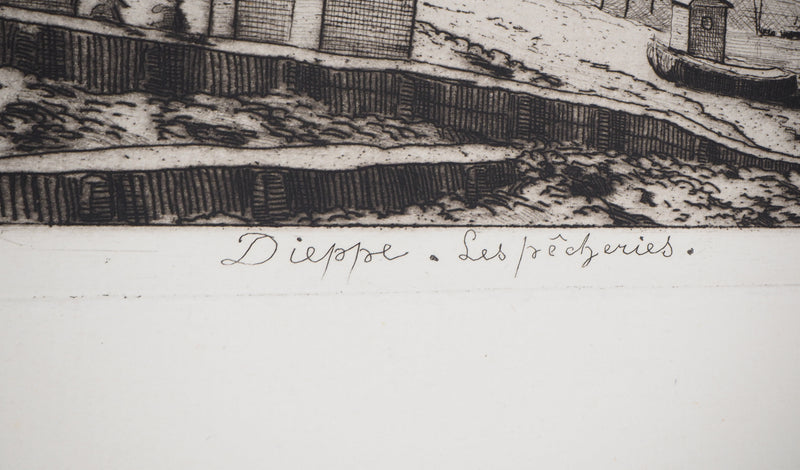 Alfred TAIEE : Dieppe, les pêcheries - Gravure (détail)