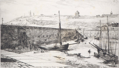 Alfred TAIEE : Granville, intérieur du port à marée basse - Gravure