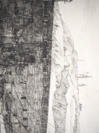 Alfred TAIEE : Granville, intérieur du port à marée basse - Gravure (détail)