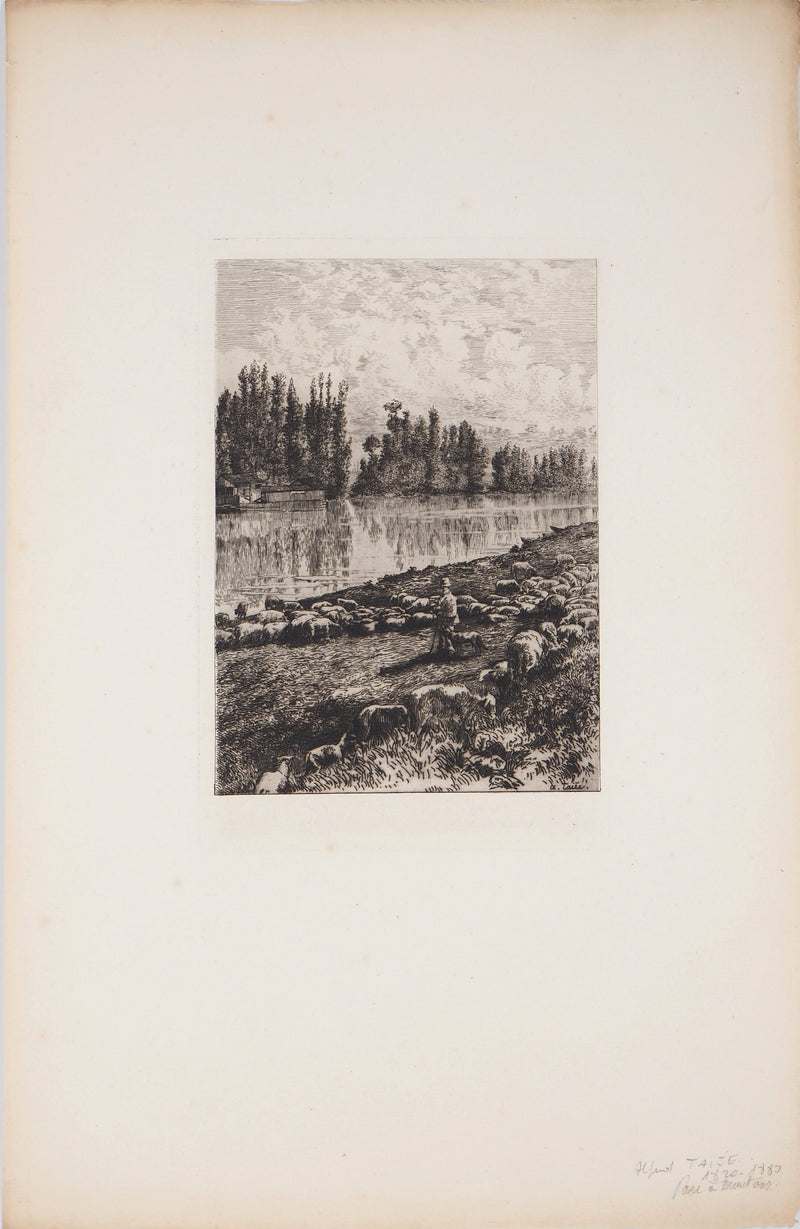Alfred TAIEE : Parc à moutons - Gravure (détail)