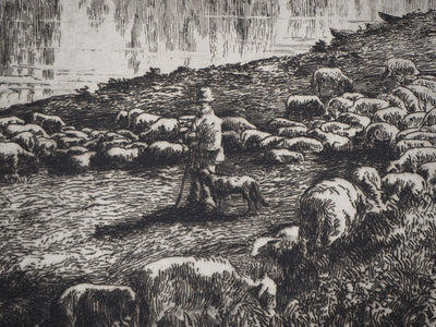 Alfred TAIEE : Parc à moutons - Gravure (détail)