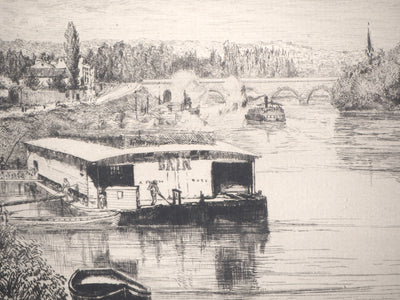 Alfred TAIEE : Péniche Bain - Gravure (détail)