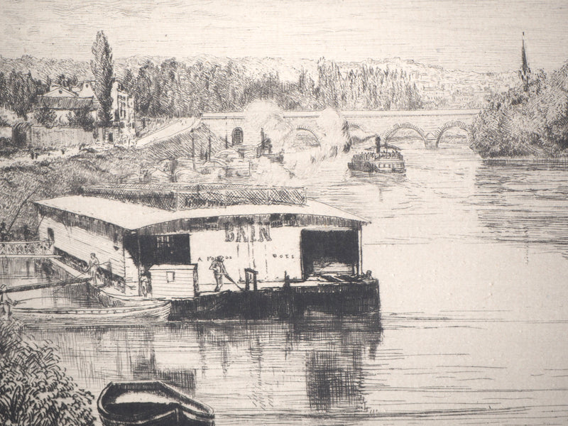 Alfred TAIEE : Péniche Bain - Gravure (détail)