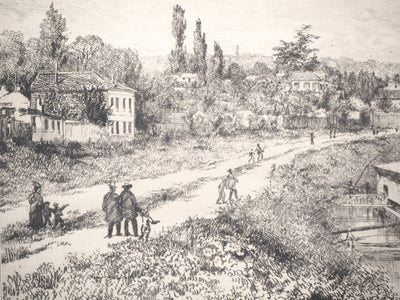 Alfred TAIEE : Péniche Bain - Gravure (détail)