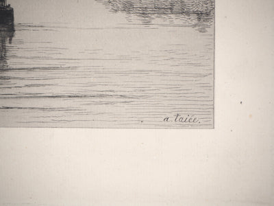 Alfred TAIEE : Péniche Bain - Gravure (détail)