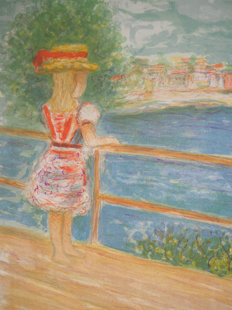 Kostia TERECHKOVITCH : Bretagne, Petite fille regardant un phare - Lithographie (détail)