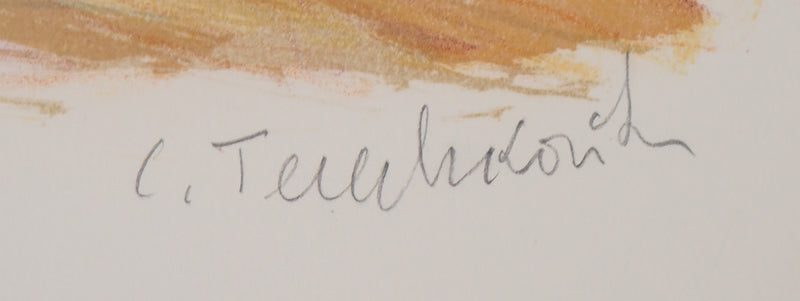 Kostia TERECHKOVITCH : Bretagne, Petite fille regardant un phare - Lithographie (détail)