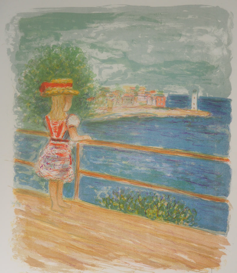 Kostia TERECHKOVITCH : Bretagne, Petite fille regardant un phare - Lithographie (détail)