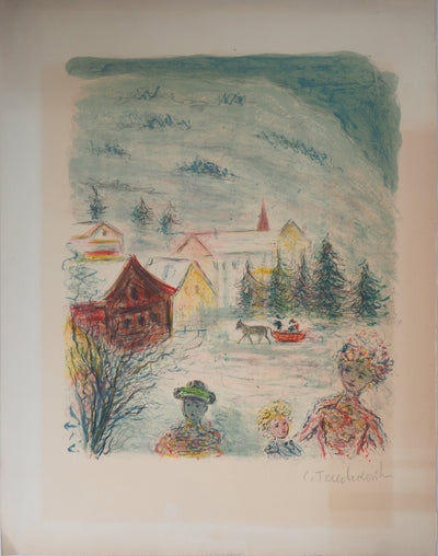 Kostia TERECHKOVITCH : Famille, Sortie en hiver - Lithographie