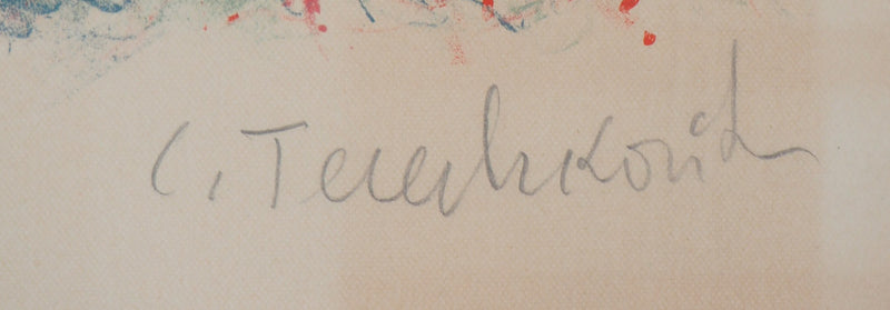 Kostia TERECHKOVITCH : Famille, Sortie en hiver - Lithographie (détail)