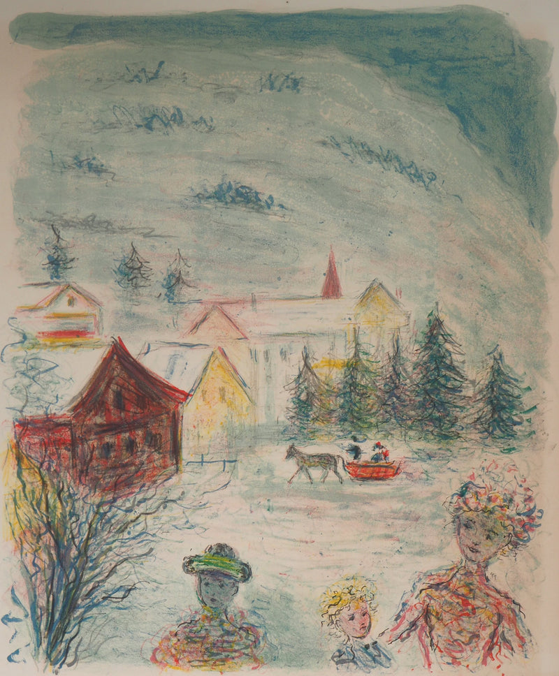 Kostia TERECHKOVITCH : Famille, Sortie en hiver - Lithographie (détail)