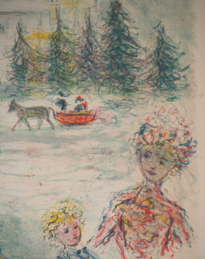 Kostia TERECHKOVITCH : Famille, Sortie en hiver - Lithographie (détail)