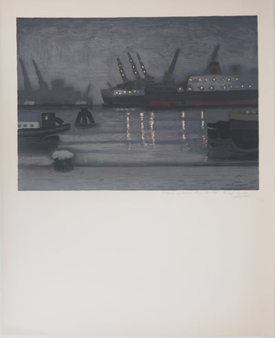 Michel TERRASSE : Port à la nuit tombée, 1971 - Lithographie