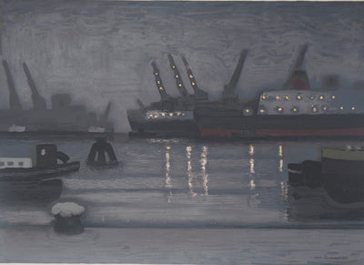 Michel TERRASSE : Port à la nuit tombée, 1971 - Lithographie (détail)