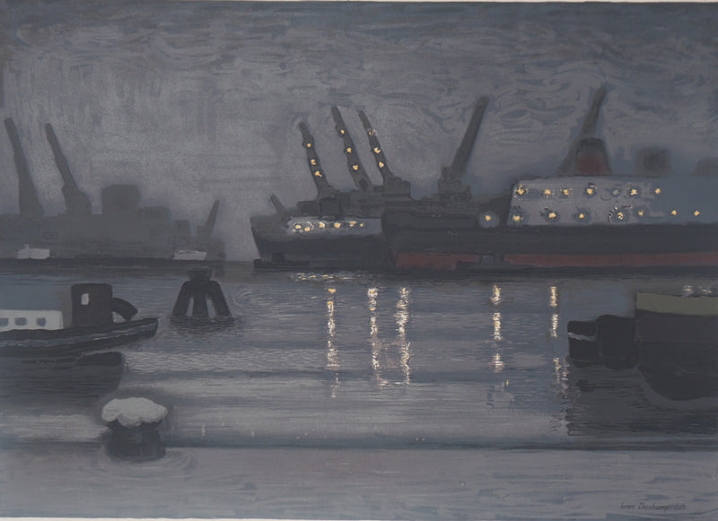 Michel TERRASSE : Port à la nuit tombée, 1971 - Lithographie (détail)