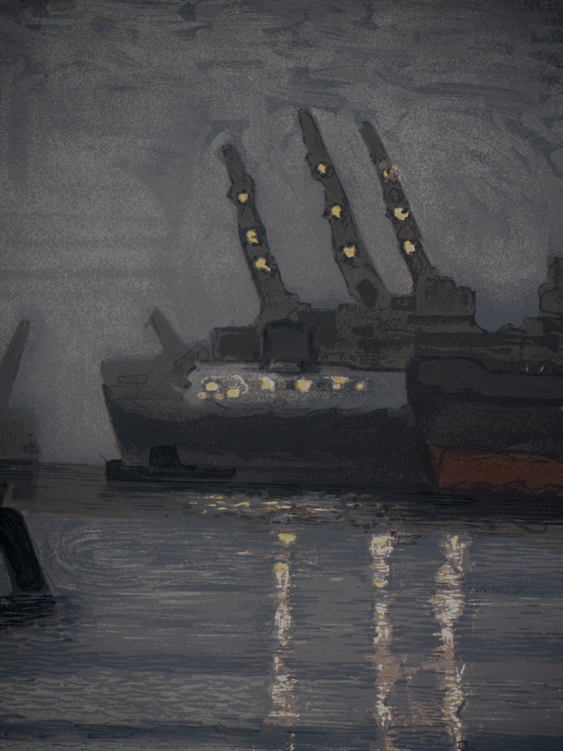 Michel TERRASSE : Port à la nuit tombée, 1971 - Lithographie (détail)