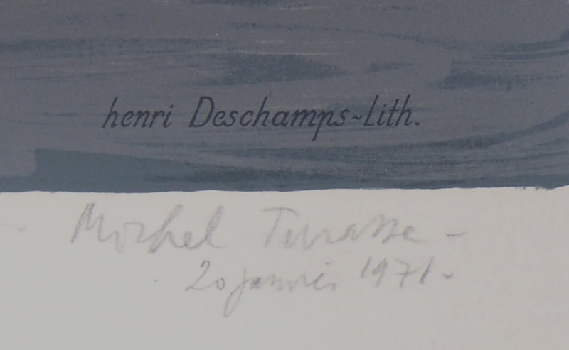 Michel TERRASSE : Port à la nuit tombée, 1971 - Lithographie (détail)