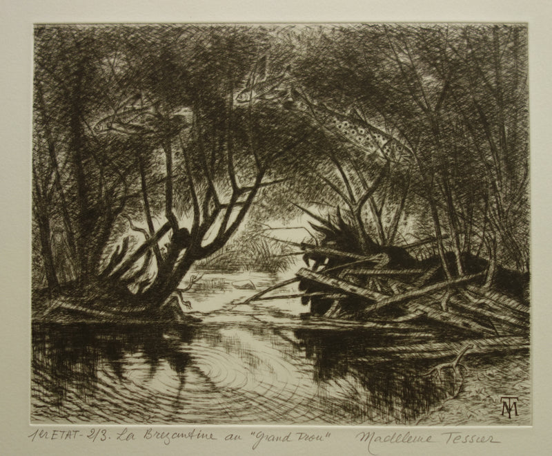 Madeleine TESSIER : Marécage funeste - Gravure (détail)