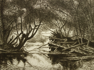 Madeleine TESSIER : Marécage funeste - Gravure (détail)