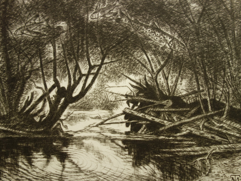 Madeleine TESSIER : Marécage funeste - Gravure (détail)