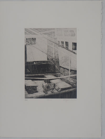 Etienne TINGAUD : En bernes, 1984 - Gravure (détail)
