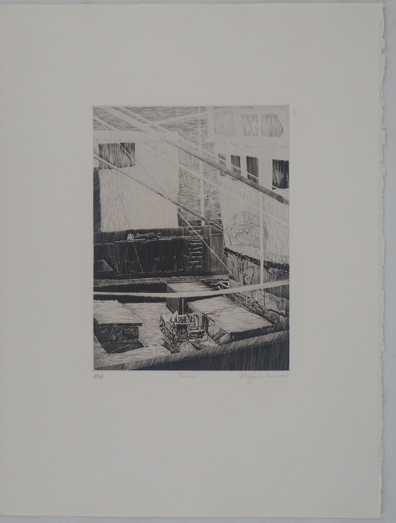 Etienne TINGAUD : En bernes, 1984 - Gravure (détail)