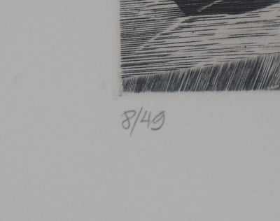 Etienne TINGAUD : En bernes, 1984 - Gravure (détail)