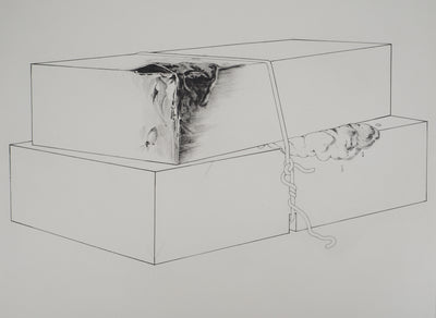 Gérard TITUS-CARMEL : La détérioration des deux boites : contamination, 1971 - Gravure (détail)