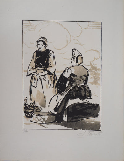 Savinienne TOURRETTE : Bretonnes au marché - 1929 - Gravure sur bois