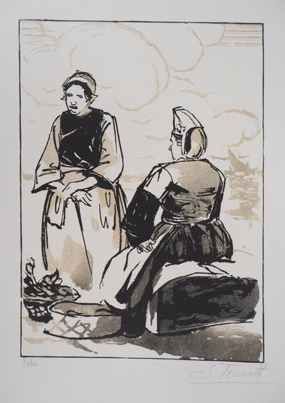 Savinienne TOURRETTE : Bretonnes au marché - 1929 - Gravure sur bois (détail)