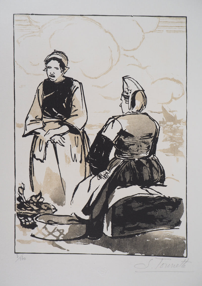 Savinienne TOURRETTE : Bretonnes au marché - 1929 - Gravure sur bois (détail)
