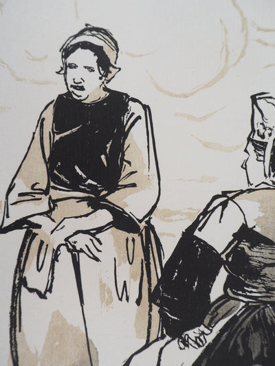 Savinienne TOURRETTE : Bretonnes au marché - 1929 - Gravure sur bois (détail)