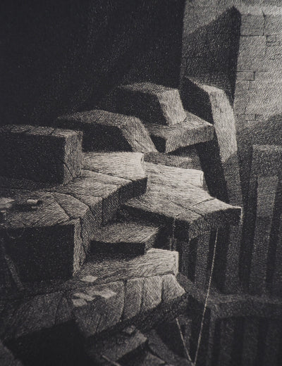 Gérard TRIGNAC : La mine, 1994 - Gravure (détail)