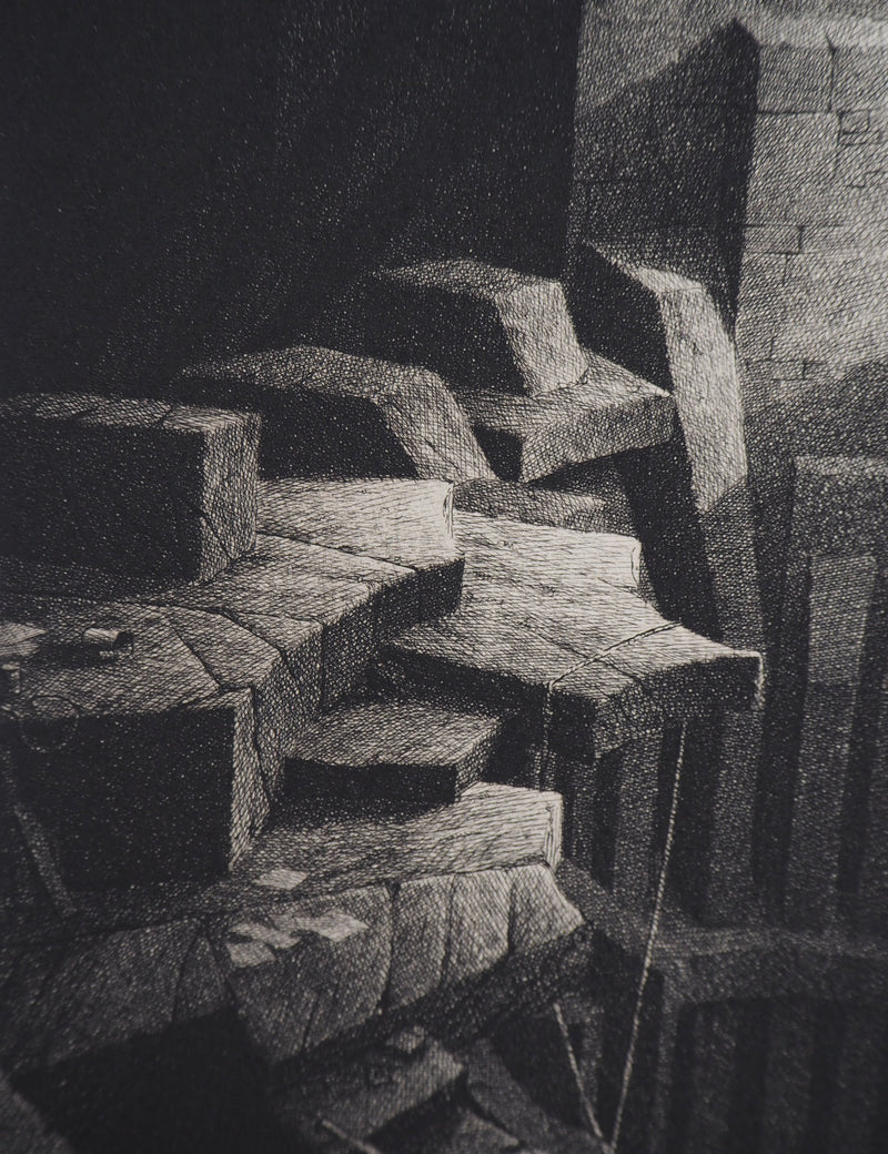 Gérard TRIGNAC : La mine, 1994 - Gravure (détail)