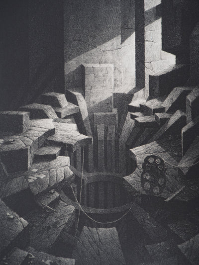 Gérard TRIGNAC : La mine, 1994 - Gravure (détail)