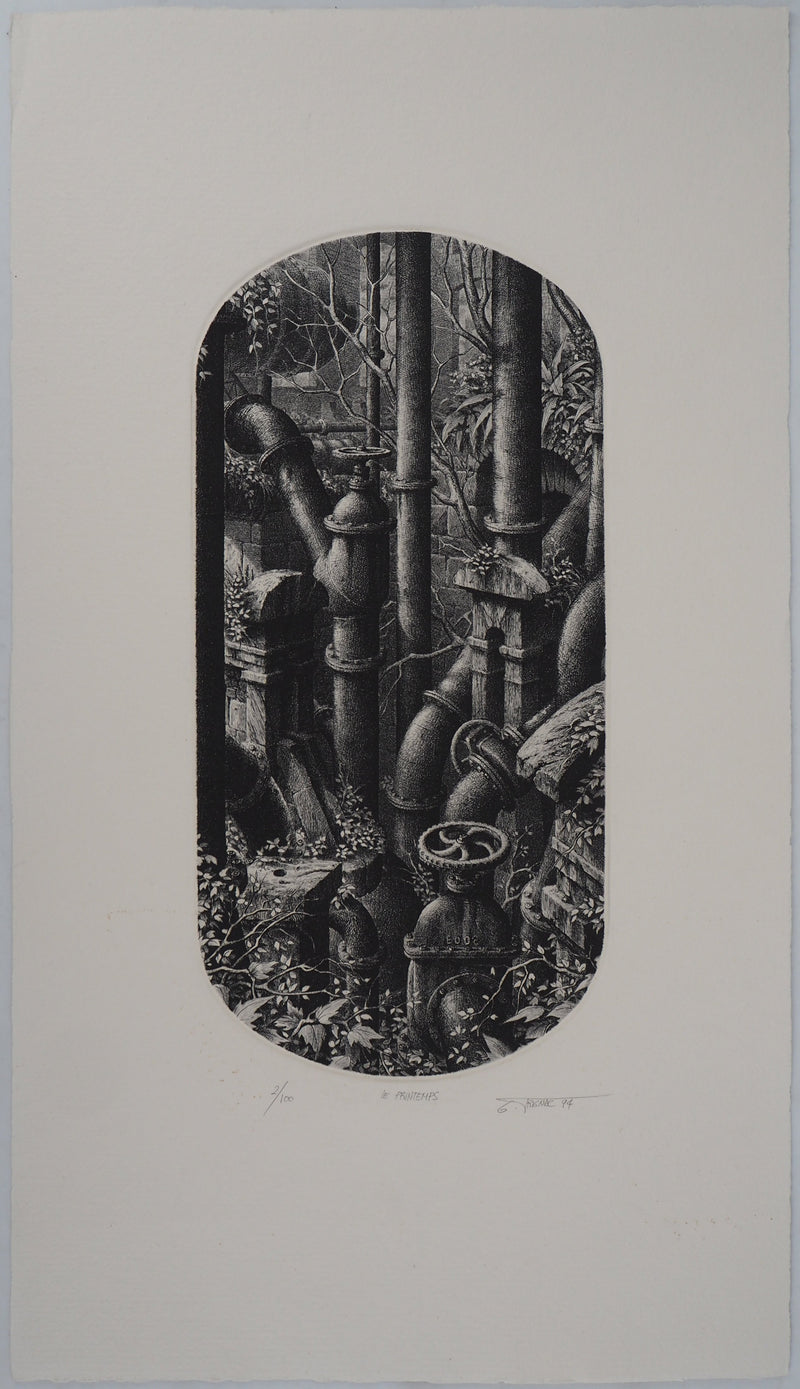 Gérard TRIGNAC : Le printemps - Gravure (détail)