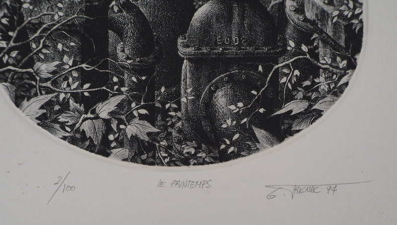 Gérard TRIGNAC : Le printemps - Gravure (détail)