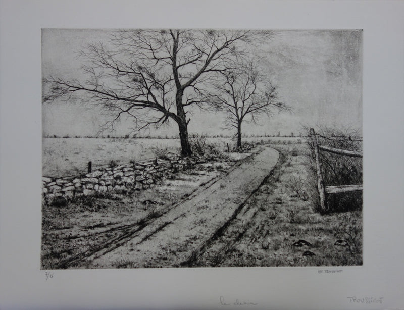 Henry-Pierre TROUSSICOT : Le chemin automnal - Gravure