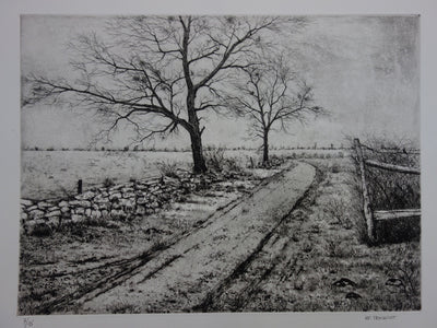 Henry-Pierre TROUSSICOT : Le chemin automnal - Gravure (détail)