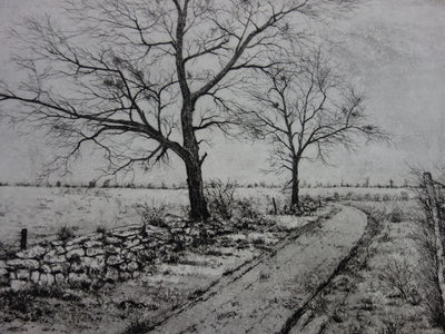Henry-Pierre TROUSSICOT : Le chemin automnal - Gravure (détail)